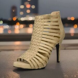 Fergalicious Tinker Pumps, Doe, Women's Size 10 Caged Nude Pumps